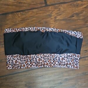 Leopard Print Black Bandeau Top Swim Suit Size LARGE